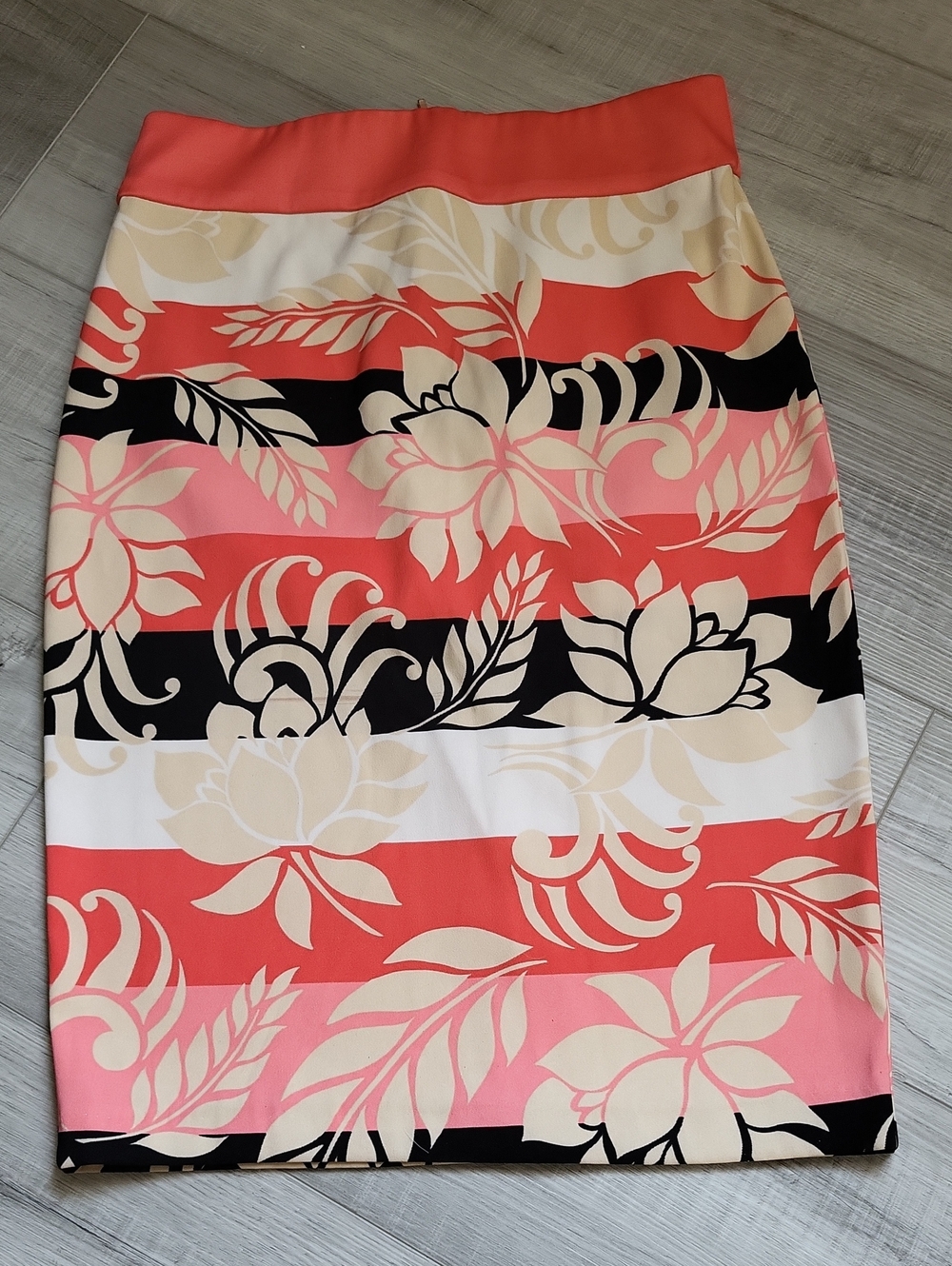 XOXO Coral, Black & Cream Floral Pencil Skirt